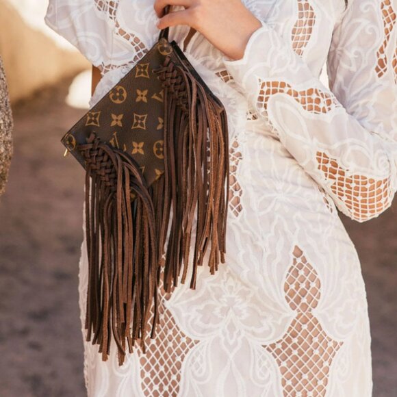 Louis Vuitton Handbags - Vintage Boho Louis Vuitton Wristlet Purse with Fringe in Chocolate